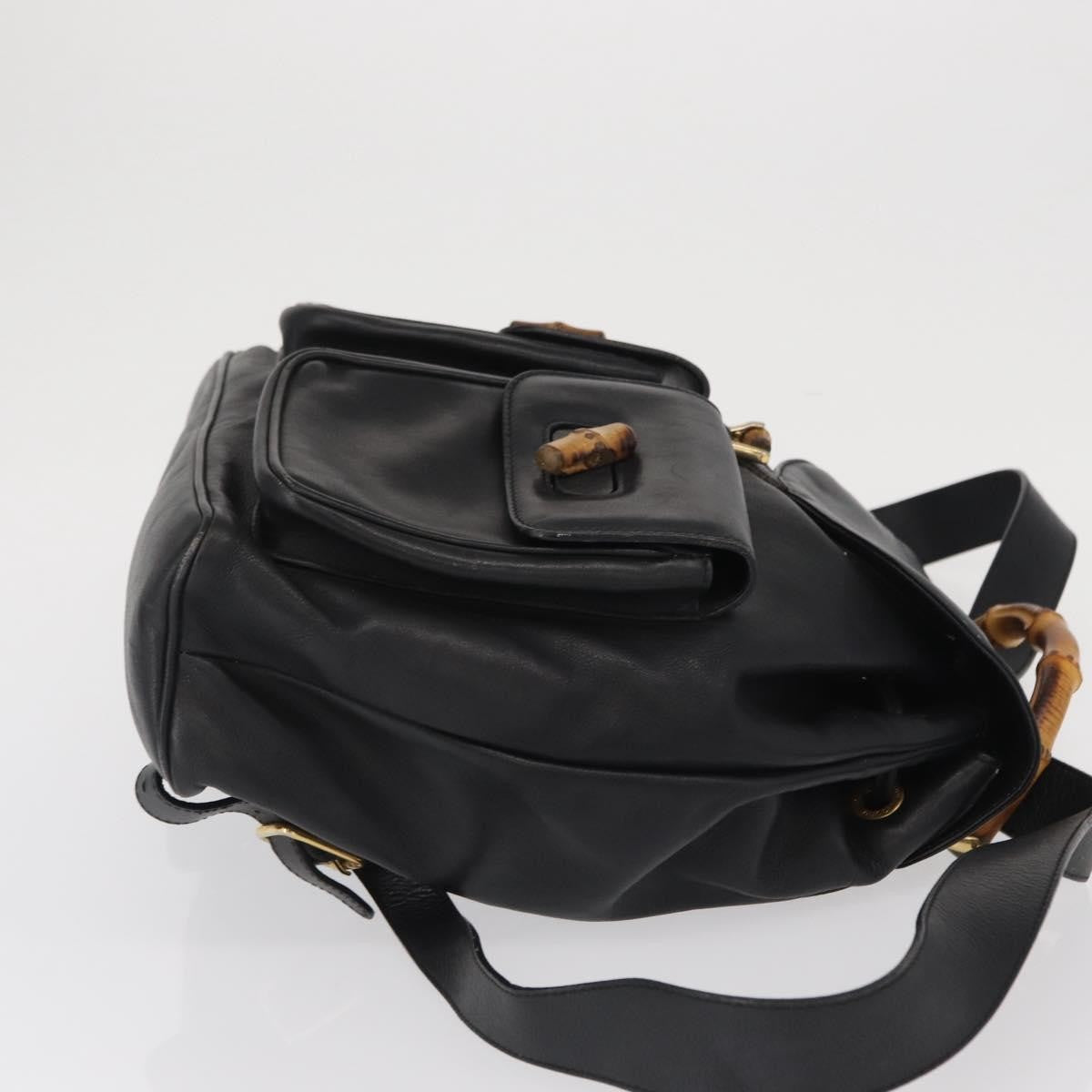 Gucci Vintage Bamboo Backpack Leather, BLACK, LEATHER, Backpack