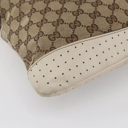 Gucci Zip Messenger Bag GG Canvas with Perforated Leather, BEIGE, CANVAS, Shoulder bag