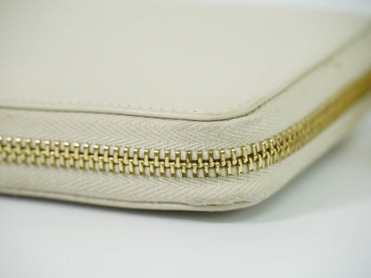 Saint Laurent Tiny Monogram Zip Around Wallet Leather, ECRU, LEATHER, Wallets