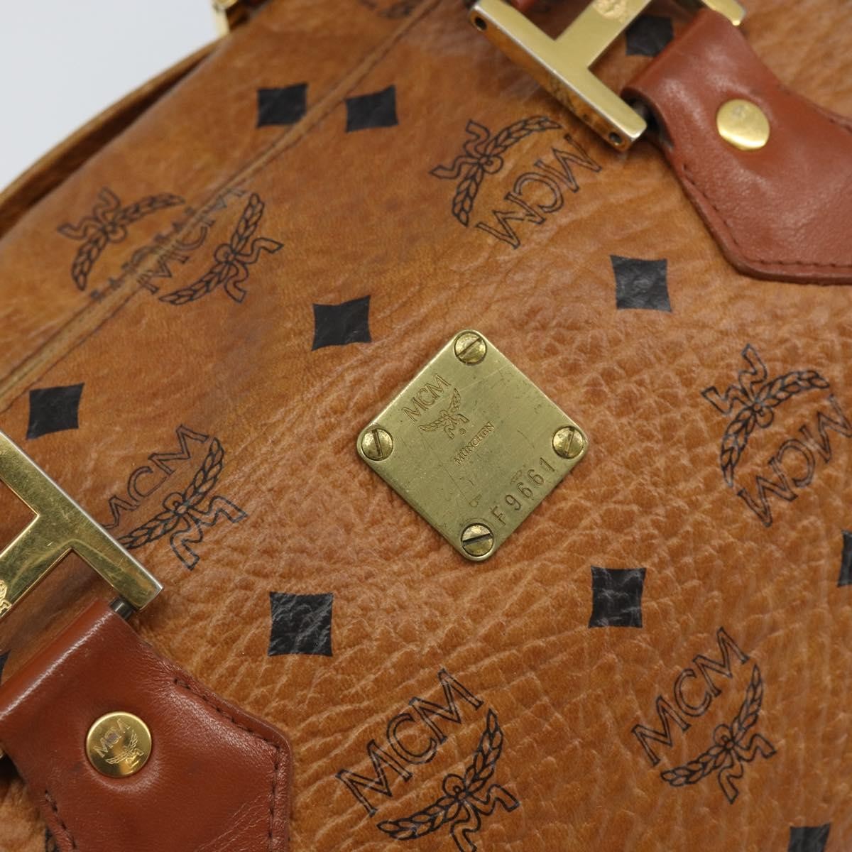 MCM Visetos Handbag Canvas and Leather, BROWN, CANVAS, Handbag