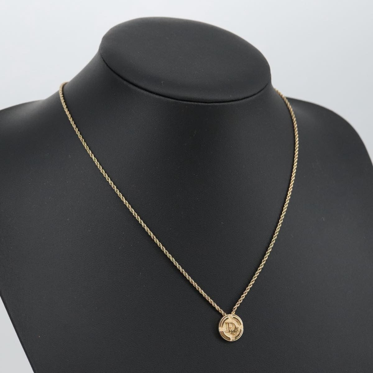 Christian Dior Vintage Logo Round Pendant Necklace Metal, GOLD, METAL, Necklace