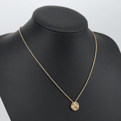 Christian Dior Vintage Logo Round Pendant Necklace Metal, GOLD, METAL, Necklace
