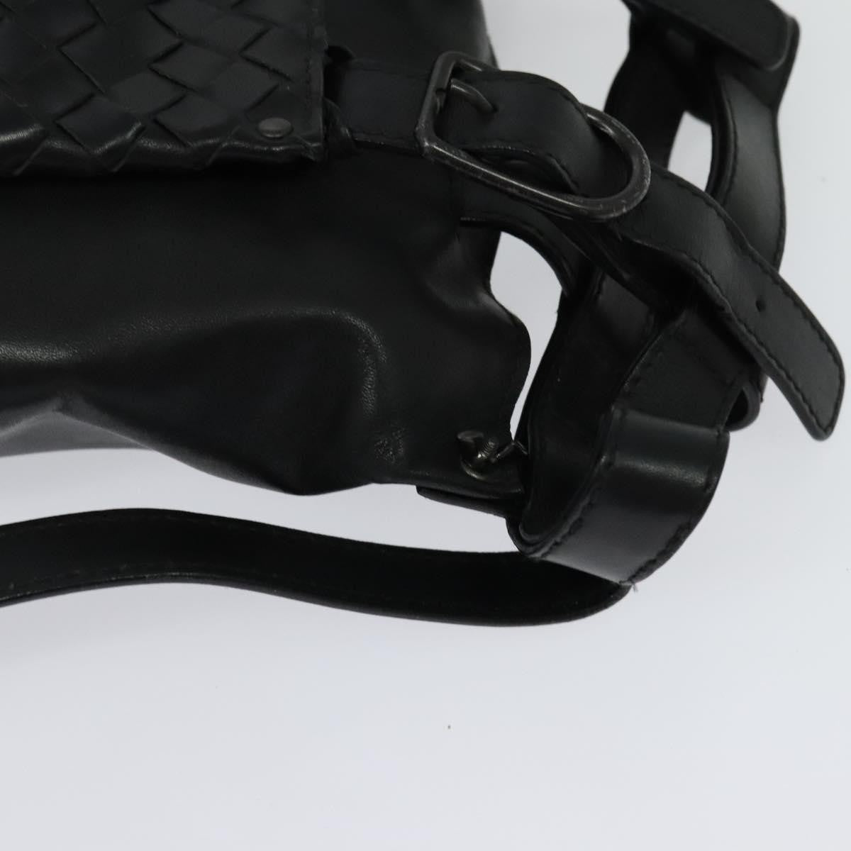 Bottega Veneta Utility Waist Bag Leather with Intrecciato, BLACK, LEATHER, Shoulder bag