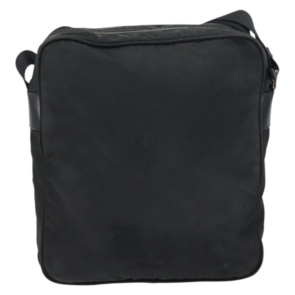 Prada Front Pocket Zip Messenger Bag Tessuto with Saffiano Leather, Black, Nylon, Shoulder Bag