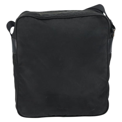 Prada Front Pocket Zip Messenger Bag Tessuto with Saffiano Leather, Black, Nylon, Shoulder Bag