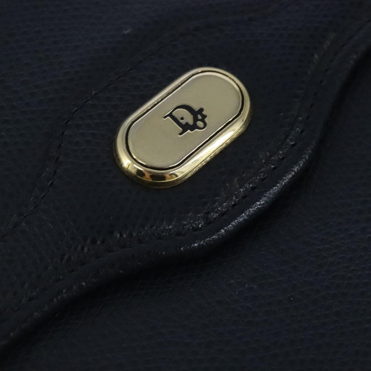 Christian Dior Vintage CD Chain Flap Shoulder Bag Leather, NAVY, LEATHER, Shoulder bag