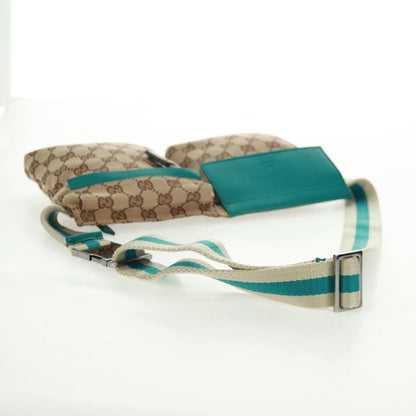 Gucci Vintage Double Belt Bag GG Canvas with Leather, Beige, Canvas, Shoulder Bag