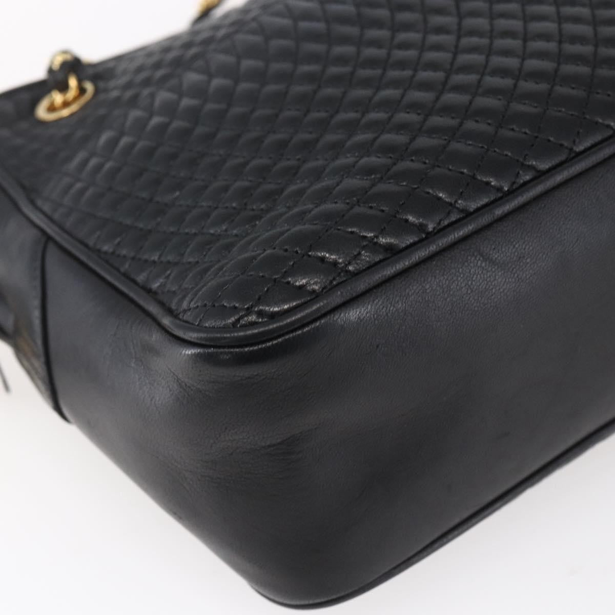 Bally Vintage Chain Shoulder Bag Quilted Leather, BLACK, LEATHER, Shoulder bag