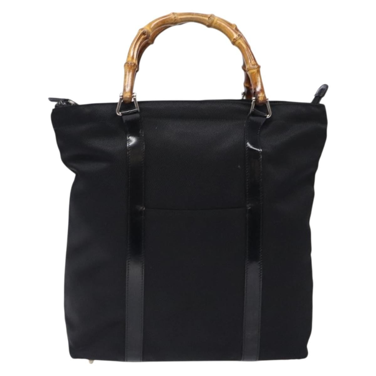 Gucci Vintage Bamboo Handle Tote Nylon, Black, Nylon, Tote Bag
