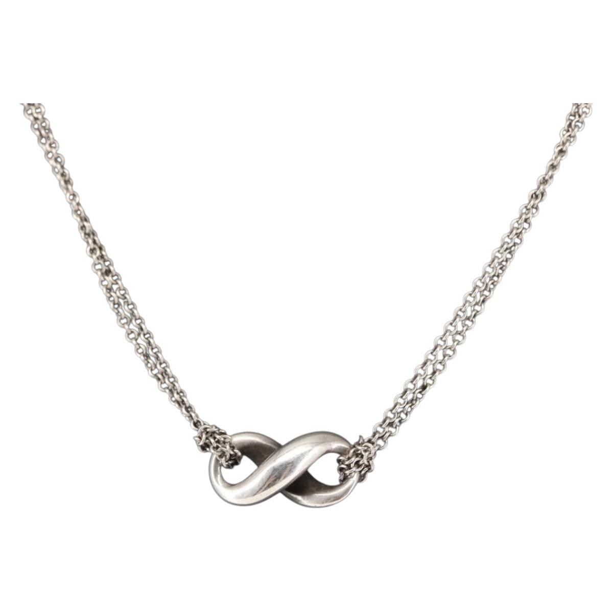Tiffany & Co. Infinity Double Chain Pendant Necklace Silver, SILVER, SILVER, Necklace