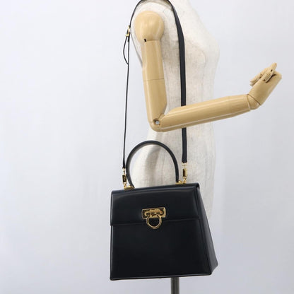 Salvatore Ferragamo Gancini Convertible Top Handle Bag Leather, NAVY, LEATHER, Handbag