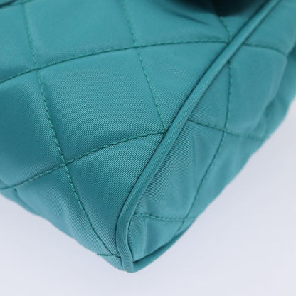 Prada Pushlock Chain Flap Bag Quilted Tessuto, Turquoise, Nylon, Shoulder Bag