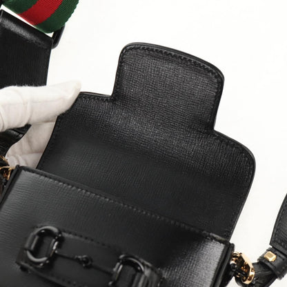 Gucci Vintage Horsebit Shoulder bag Leather, BLACK, LEATHER, Shoulder bag