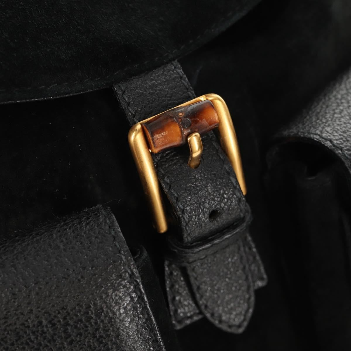 Gucci Vintage Bamboo Backpack Suede, BLACK, SUEDE, Backpack