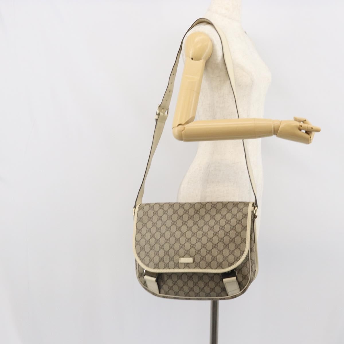 Gucci Double Buckle Flap Messenger Bag GG Coated Canvas with Leather, BEIGE, PVC, Shoulder bag