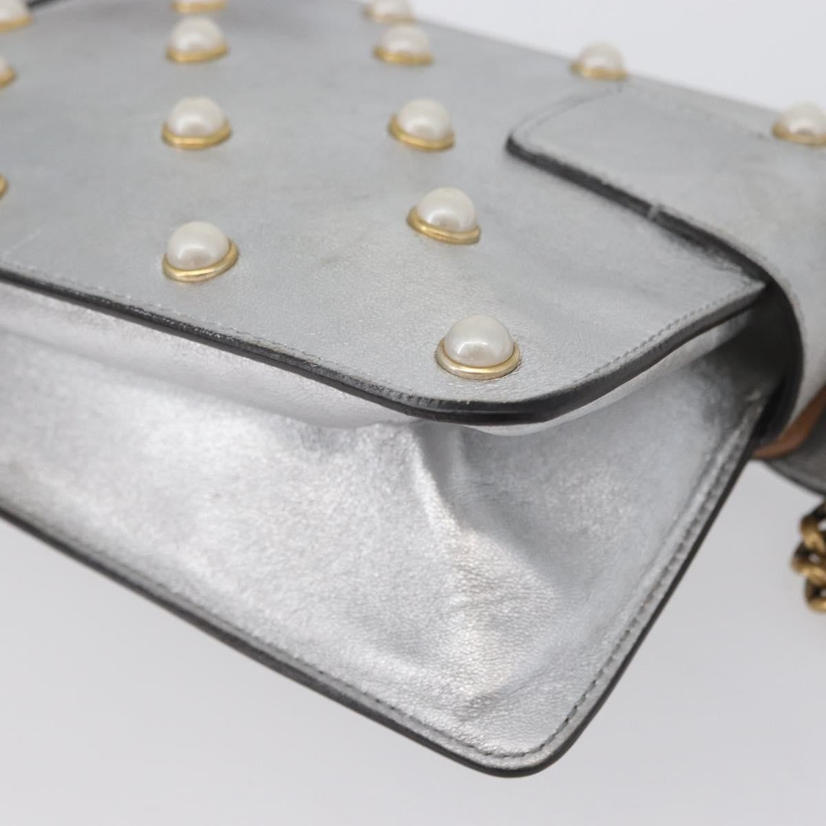 Gucci Broadway Pearly Bee Shoulder Bag Embellished Leather, SILVER, LEATHER, Shoulder bag