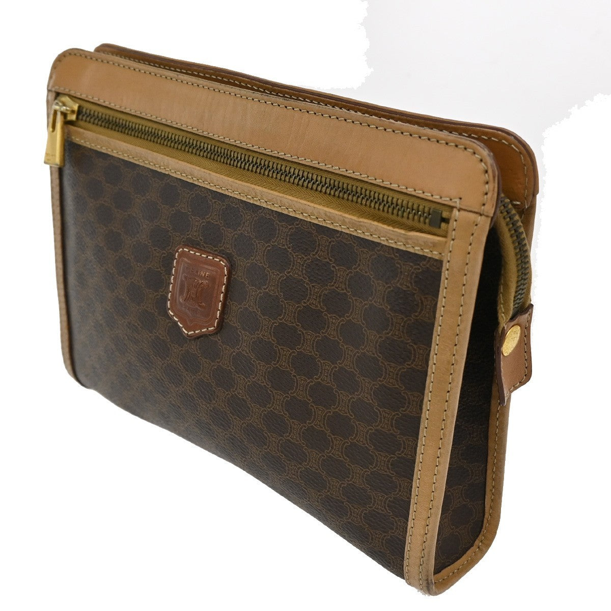 Celine Macadam Pochette Canvas and Leather, Brown, Canvas, Clutch