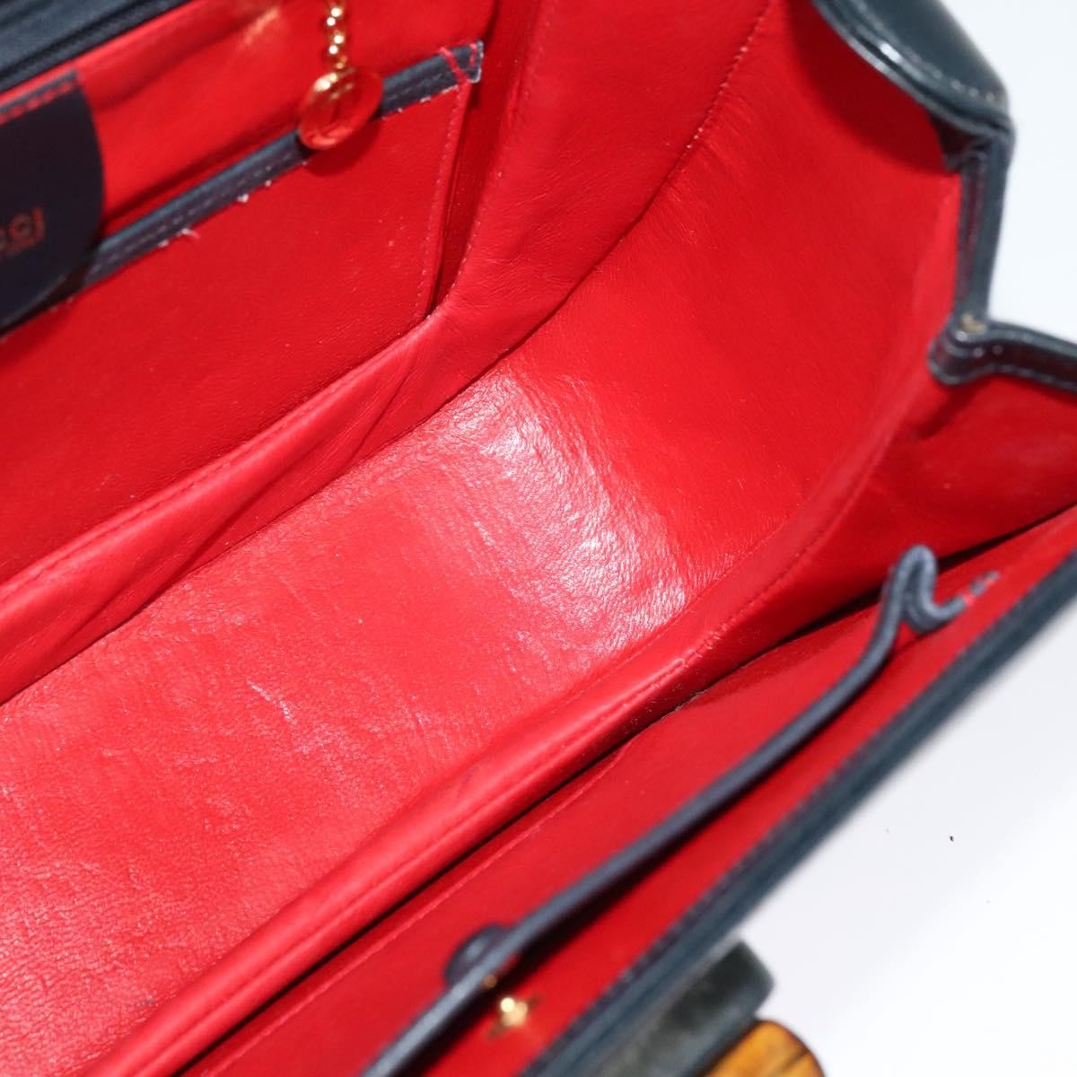 Gucci Vintage Convertible Bamboo Top Handle Bag Leather, NAVY, LEATHER, Handbag