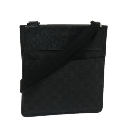 Gucci Vintage Flat Messenger Bag GG Canvas and Leather, BLACK, CANVAS, Crossbody bag