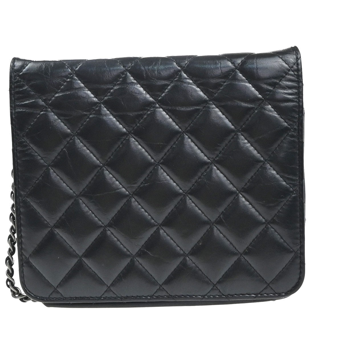 Chanel So Black Reissue 2.55 Wallet on Chain Quilted Aged Calfskin, BLACK, LEATHER, Shoulder bag