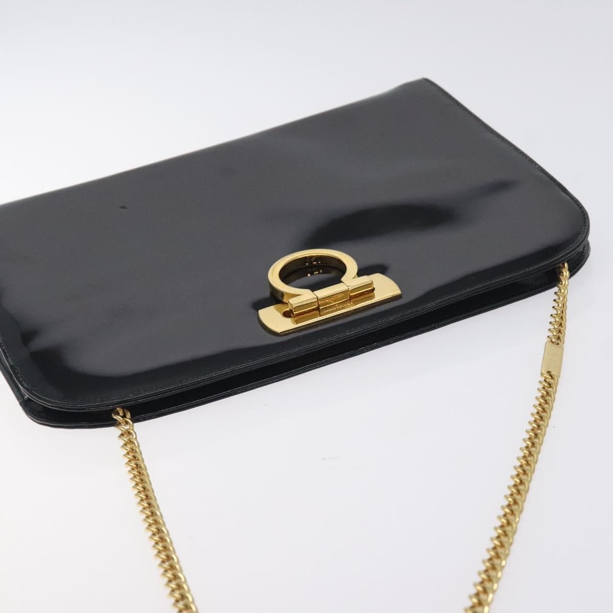 Salvatore Ferragamo Vintage Gancini Chain Shoulder Bag Leather, BLACK, PATENT_LEATHER, Shoulder bag