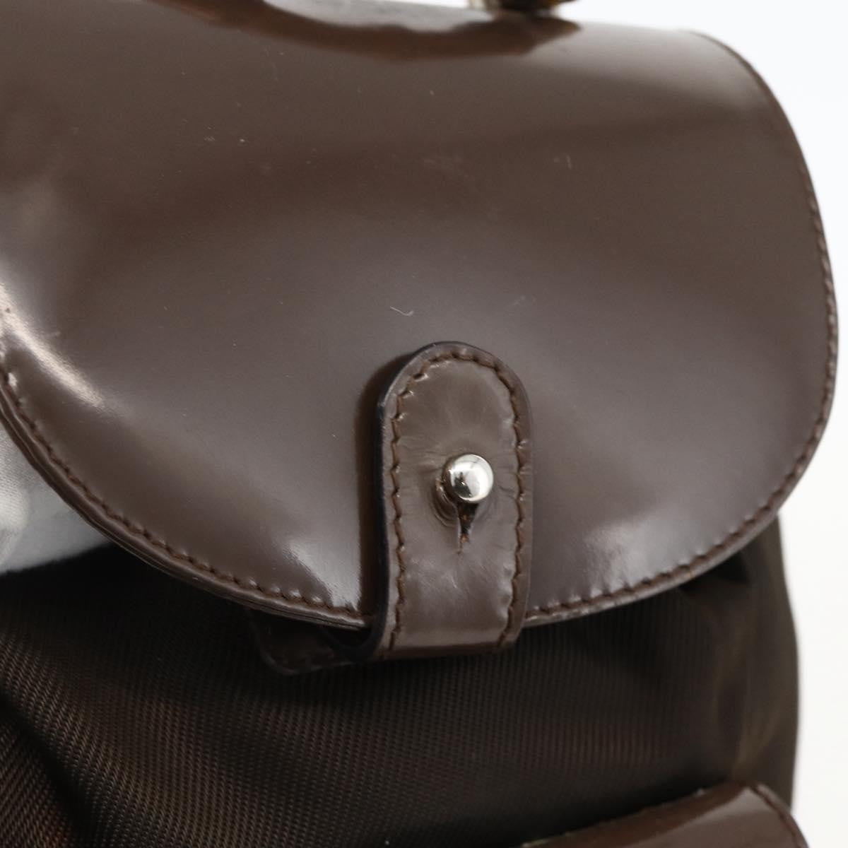 Gucci Vintage Bamboo Backpack Nylon and Patent Leather, Brown, Nylon, Backpack