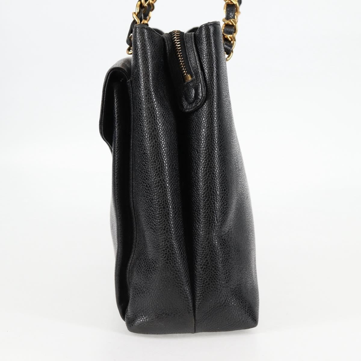 Chanel Vintage Front Pocket Camera Shoulder Bag Quilted Caviar, BLACK, LEATHER, Shoulder bag