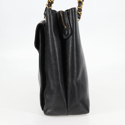 Chanel Vintage Front Pocket Camera Shoulder Bag Quilted Caviar, BLACK, LEATHER, Shoulder bag
