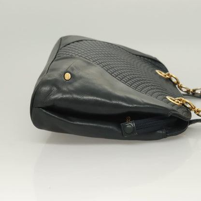 Bally Vintage Chain Shoulder Bag Quilted Leather, NAVY, LEATHER, Shoulder bag