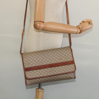 Celine Vintage Macadam Shoulder Bag Canvas and Leather, BEIGE, CANVAS, Shoulder bag