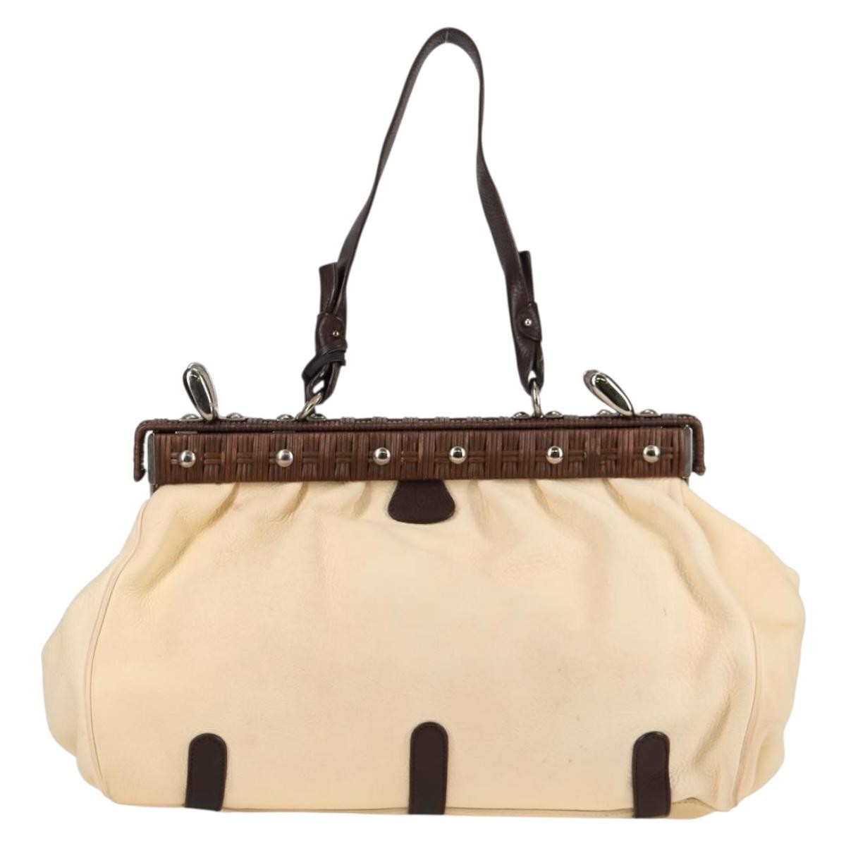Salvatore Ferragamo Gancini handbag Leather, BEIGE, LEATHER, Handbag