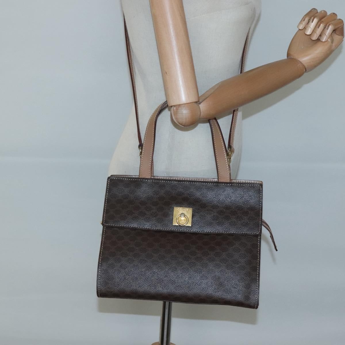 Celine Vintage Macadam Handbag Canvas and Leather, BROWN, CANVAS, Handbag