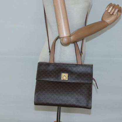 Celine Vintage Macadam Handbag Canvas and Leather, BROWN, CANVAS, Handbag