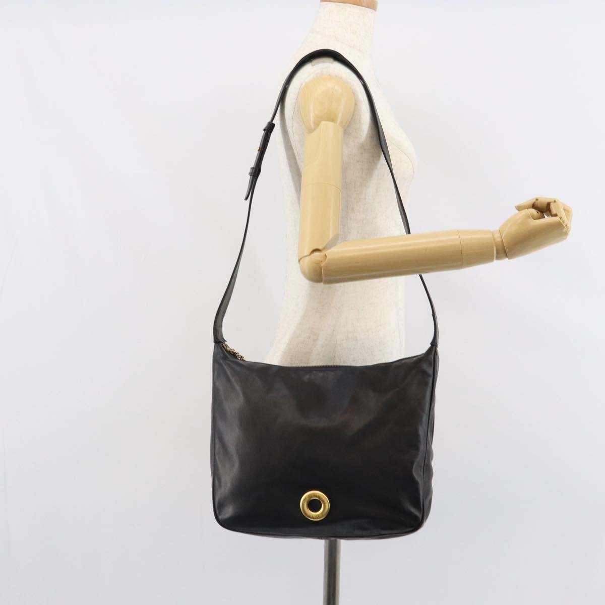 Celine Circle Logo Shoulder Bag Leather, BLACK, LEATHER, Shoulder bag