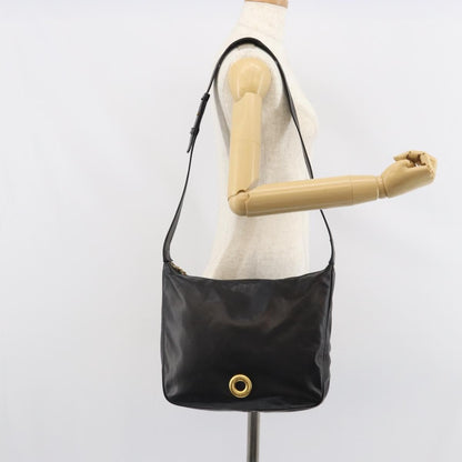 Celine Circle Logo Shoulder Bag Leather, BLACK, LEATHER, Shoulder bag