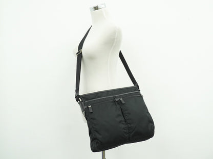 Prada Double Pocket Zip Messenger Tessuto, BLACK, NYLON, Shoulder bag