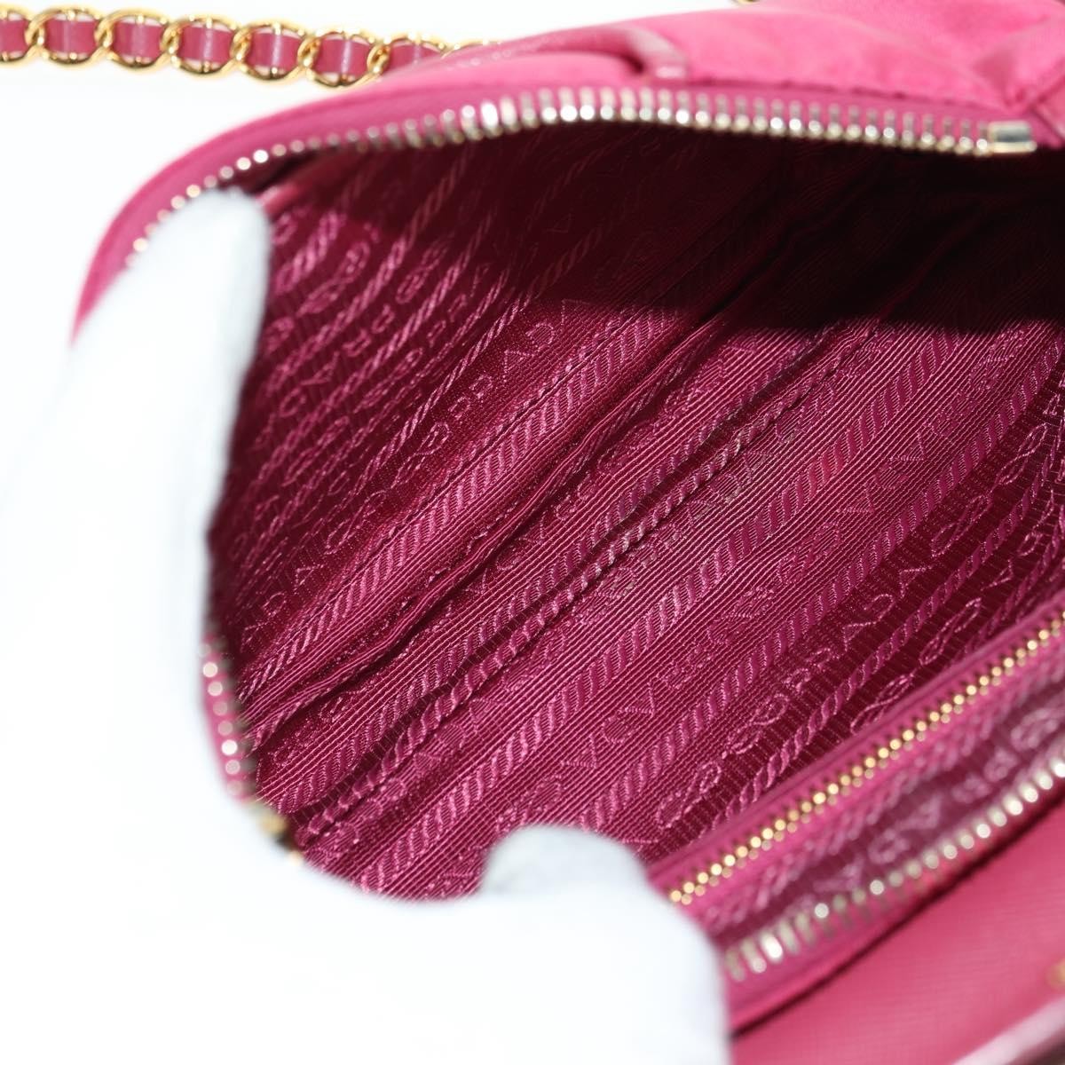 Prada Chain Crossbody Bag Tessuto and Saffiano Leather, Pink, Nylon, Shoulder Bag