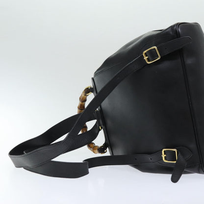 Gucci Vintage Bamboo Backpack Leather, Black, Leather, Backpack