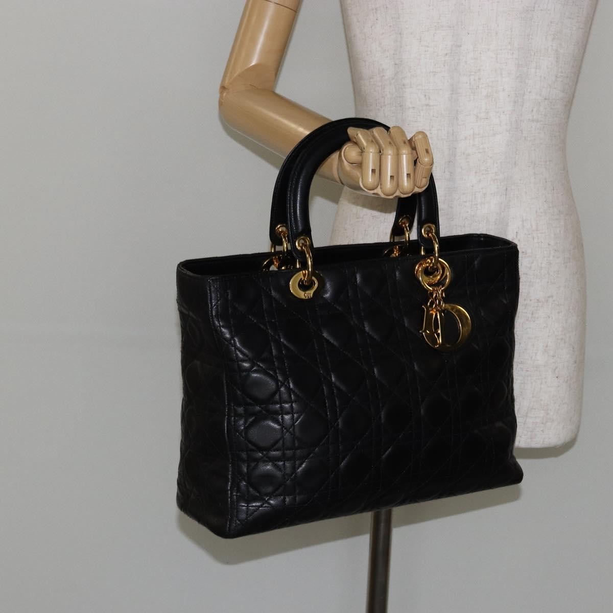 Christian Dior Vintage Lady Dior Bag Cannage Quilt Lambskin, BLACK, LEATHER, Handbag