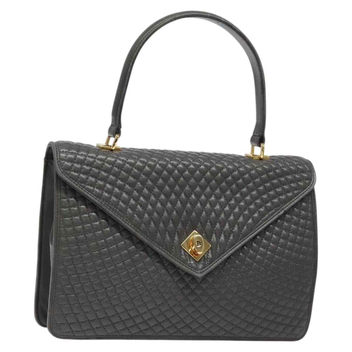 Bally Vintage Handbag Quilted Leather, GRAY, LEATHER, Handbag