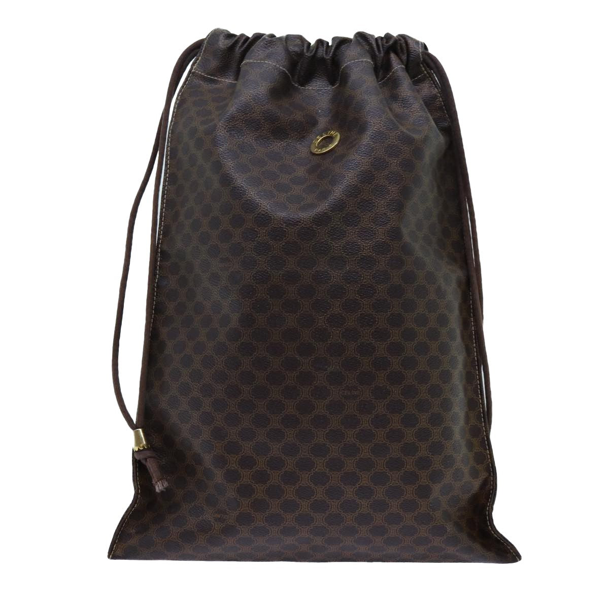 Celine Triomphe Drawstring Bucket Bag Raffia with Leather, BROWN, PVC, Shoulder bag