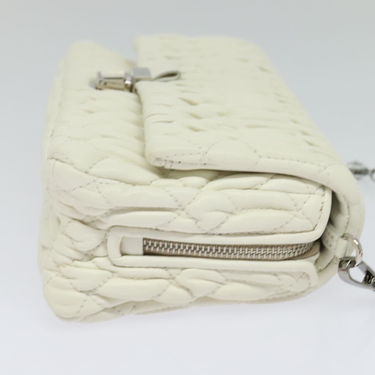 Miu Miu Crystal 2way Pouch Matelasse Leather, WHITE, LEATHER, Shoulder bag
