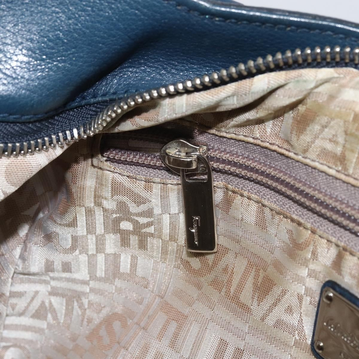 Salvatore Ferragamo Gancini handbag Leather, BLUE, LEATHER, Handbag