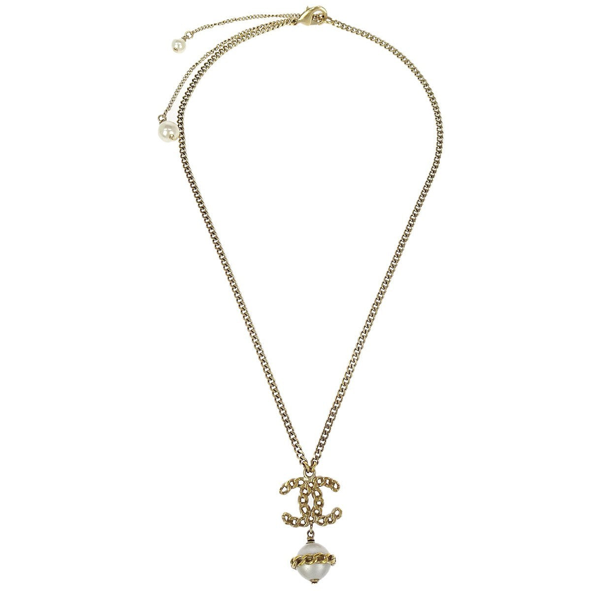 Chanel CC Chain Necklace Metal with Faux Pearls, GOLD, GOLD_PLATED, Necklace
