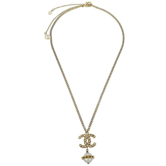Chanel CC Chain Necklace Metal with Faux Pearls, GOLD, GOLD_PLATED, Necklace