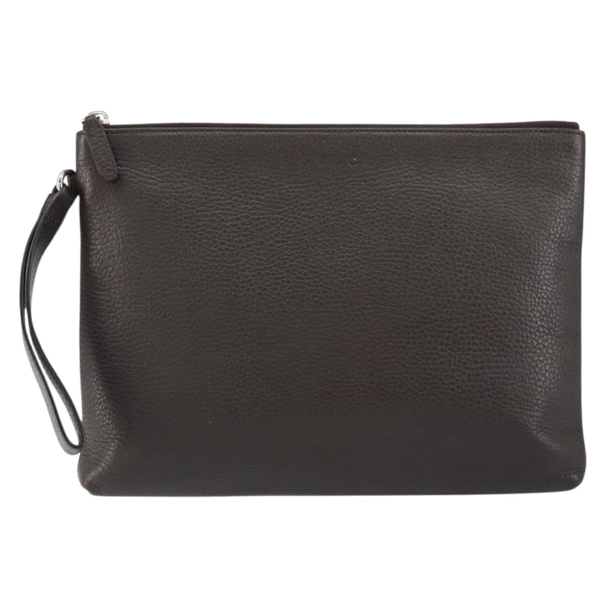 Gucci Vintage Zip Clutch Leather, BROWN, LEATHER, Clutche & pouche