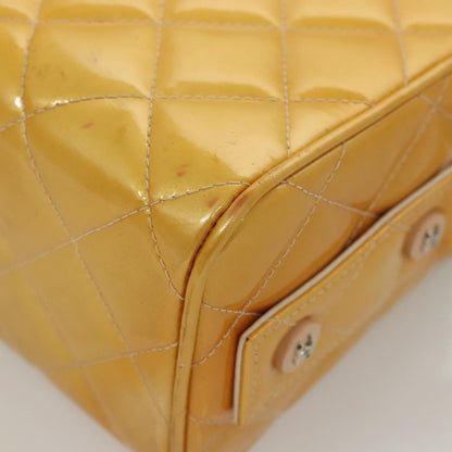 Chanel Vintage Metal Box Bag Quilted Lambskin, YELLOW, PATENT_LEATHER, Handbag