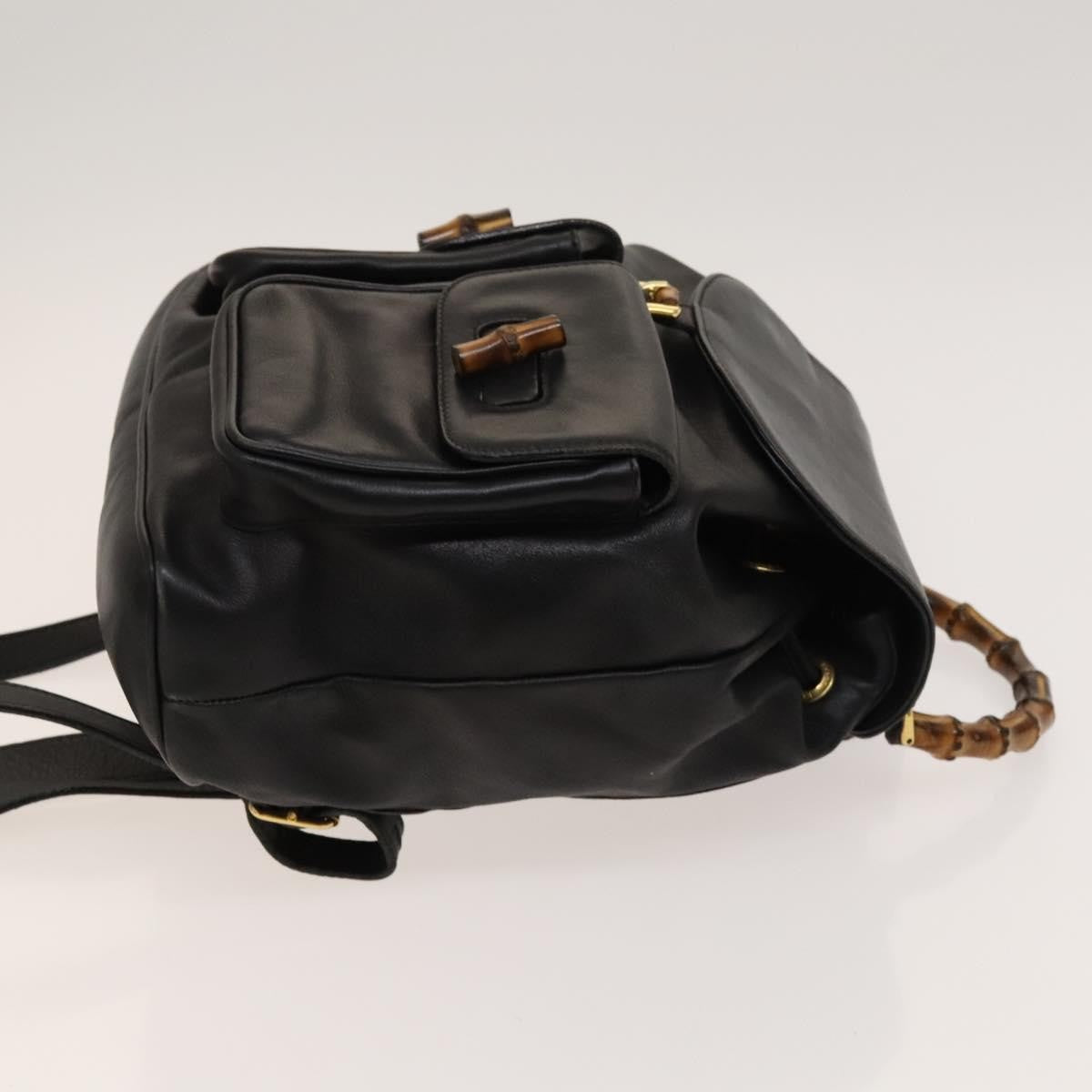 Gucci Vintage Bamboo Backpack Leather, Black, Leather, Backpack