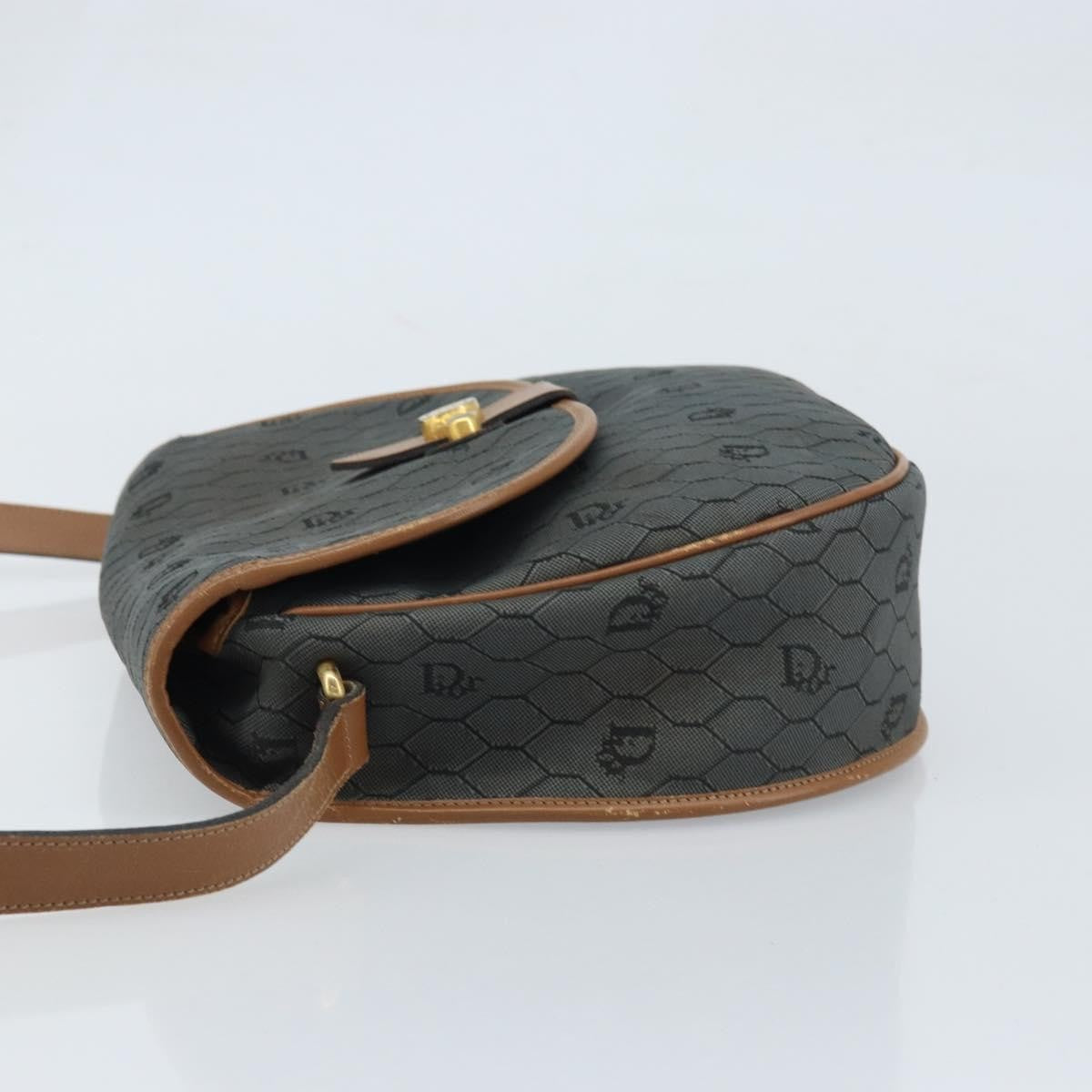 Christian Dior Vintage Honeycomb Flap Crossbody Bag Canvas and Leather, BLACK, CANVAS, Shoulder bag