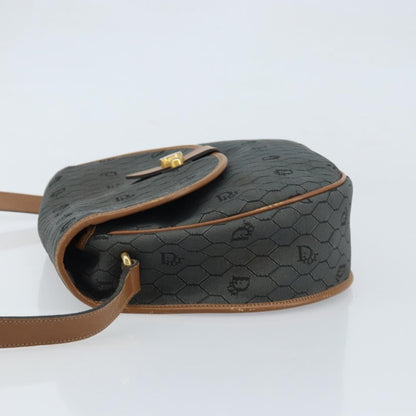 Christian Dior Vintage Honeycomb Flap Crossbody Bag Canvas and Leather, BLACK, CANVAS, Shoulder bag